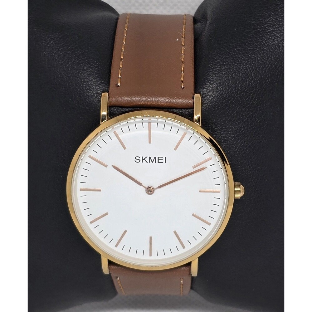 Mens Skmei Classic Dress Round Gold Tone Case White Dial Brown Strap Watch 13 - Picture 5 of 9